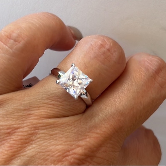 Sterling Silver 2ct Princess cut Engagement Ring sizes 10